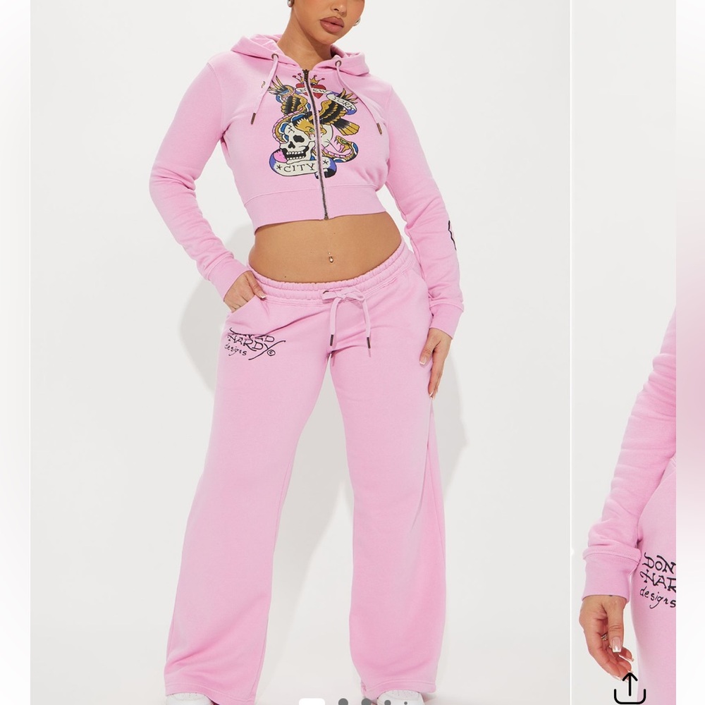 Ed Hardy Pink Graphic Hoodie and Sweatpants